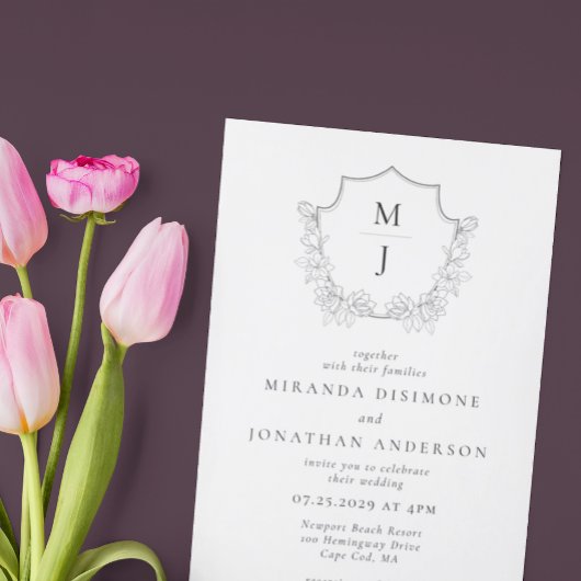 シンプルエレガントモノグラム結婚クレスト 招待状