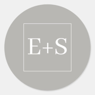 シンプルエレガントモノグラム結婚グレイ封筒用シール ラウンドシール