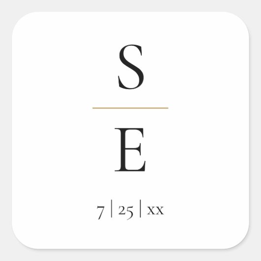 シンプルエレガントモノグラム金ゴールド結婚ズ スクエアシール (正面)