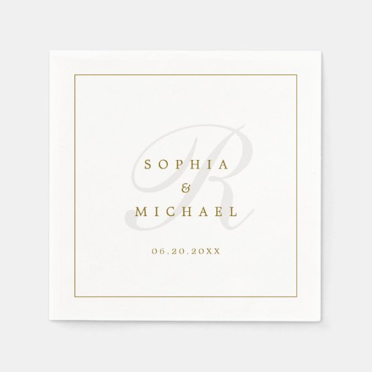シンプルエレガントモノグラ結婚ム スタンダードカクテルナプキン (正面)