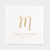 シンプルエレガントモノグ結婚ラム金ゴールド 箔ナプキン (正面)