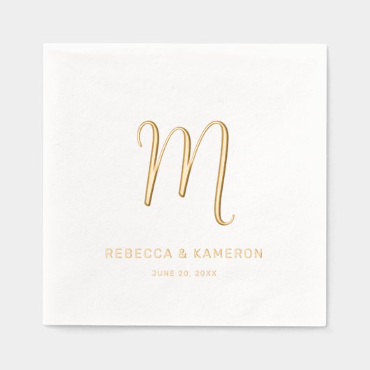 シンプルエレガントモノグ結婚ラム金ゴールド 箔ナプキン (正面)