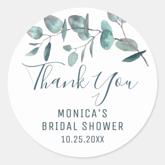 シンプルエレガントユーカリブライダルシャワー ラウンドシール (正面)