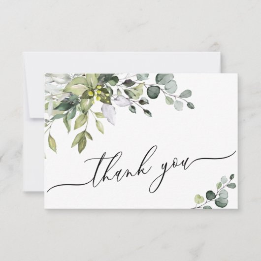 シンプルエレガントユーカリ水彩緑 サンキューカード (正面)