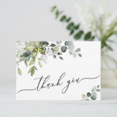 シンプルエレガントユーカリ水彩緑 サンキューカード (スタンド正面)