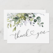 シンプルエレガントユーカリ水彩緑 サンキューカード (正面/裏面)