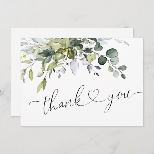 シンプルエレガントユーカリ水彩緑 サンキューカード (正面/裏面)