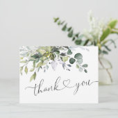 シンプルエレガントユーカリ水彩緑 サンキューカード (スタンド正面)