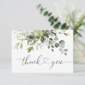 シンプルエレガントユーカリ水彩緑 サンキューカード (スタンド正面)