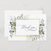 シンプルエレガントユーカリ水彩緑 サンキューカード (正面/裏面)