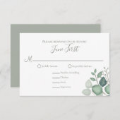 シンプルエレガントユーカリ緑の葉クラシック葉 出欠カード (正面/裏面)