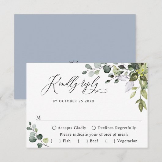 シンプルエレガントユーカリ食結婚品 出欠カード (正面/裏面)