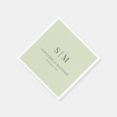 シンプルエレガントライトセージ緑モノグラム結婚ズ スタンダードカクテルナプキン (角)