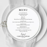 シンプルエレガントラウンドホワ結婚イトの夕食 メニュー<br><div class="desc">白（または任意の色）とシックなレタリング（または任意の色）の上にラウンドディナーメニューカードは、メニューの選択肢を表示する。ウェディングモダンレセプション、リハ結婚ーサルディナー、記念日パーティー、または座ってディナーと特別なイベントに最適。任意の色の背景、任意の色の文字、任意のフォント!ディナーメニューと詳細で簡単にパーソナライズ。</div>