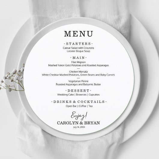 シンプルエレガントラウンドホワ結婚イトの夕食 メニュー
