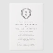 シンプルエレガントリースモノグラム結婚ス ベラム紙招待状 (正面)