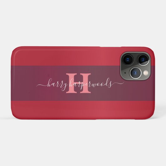 シンプルエレガントレッドマルーンの金モノグラムの属名 Case-Mate iPhoneケース (裏面(横))