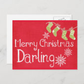 シンプルエレガントレッドメリークリスマスソックス シーズンポストカード (正面/裏面)