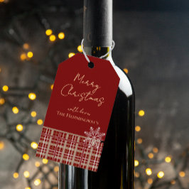 シンプルエレガントレッド&タンプレイドスノーフレークギフトラベル ギフトタグ