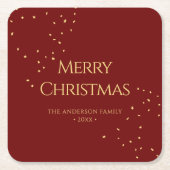 シンプルエレガントレッド&金ゴールド紙吹雪メリークリスマス スクエアペーパーコースター (正面)