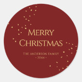 シンプルエレガントレッド&金ゴールド紙吹雪メリークリスマス ラウンドシール (正面)