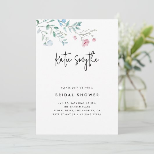 シンプルエレガントワイルドフラワーブライダルシャワー 招待状 (スタンド正面)