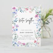 シンプルエレガントワイルドフラワーベビーガールシャワー 招待状 (スタンド正面)