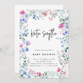 シンプルエレガントワイルドフラワーベビーガールシャワー 招待状 (正面/裏面)