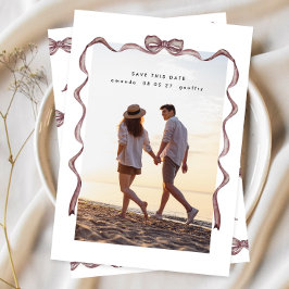 シンプルエレガントヴィンテージリボンとボーフォト セーブザデート