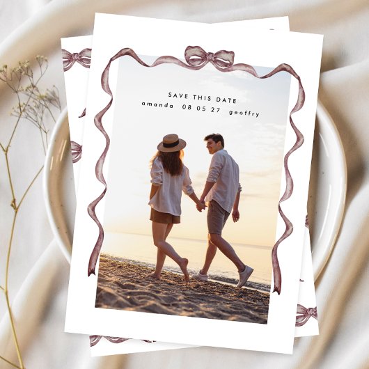 シンプルエレガントヴィンテージリボンとボーフォト セーブザデート