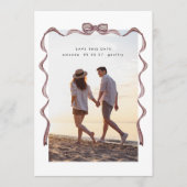 シンプルエレガントヴィンテージリボンとボーフォト セーブザデート (正面)