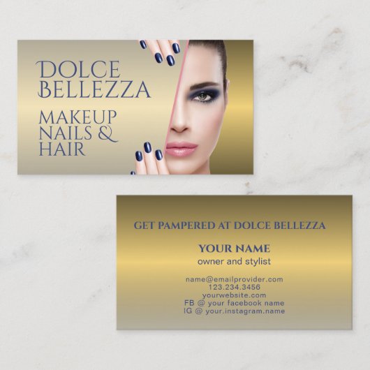 シンプルエレガント光沢のあるフェイク金ゴールド 名刺 (正面/裏面)