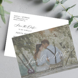 シンプルエレガント写真の結婚式の日付を保存 案内ポストカード