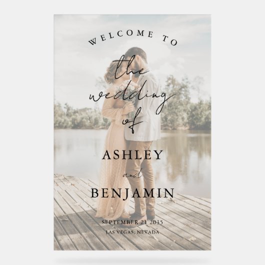 シンプルエレガント写真の結婚歓迎 アクリルサイン (正面)