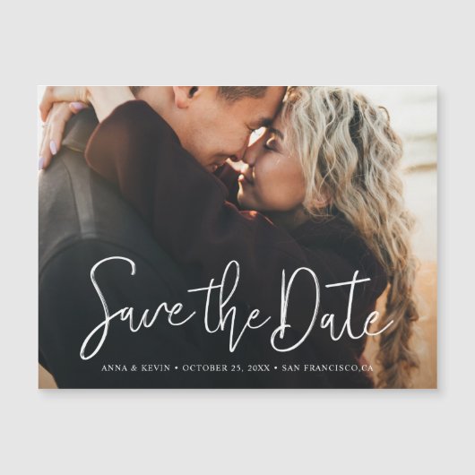 シンプルエレガント写真カスタム結婚式の日付を保存 マグネット招待状 (正面)