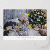シンプルエレガント写真カスタム、メリークリスマス実在 箔シーズンカード (正面)