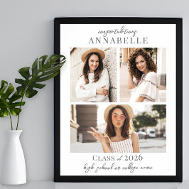 シンプルエレガント写真コラージュ卒業パーティーサイン ポスター