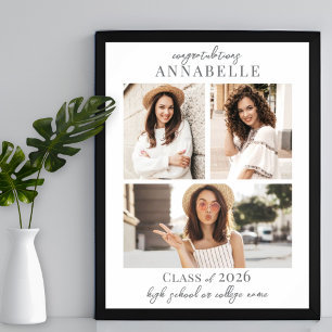 シンプルエレガント写真コラージュ卒業パーティーサイン ポスター