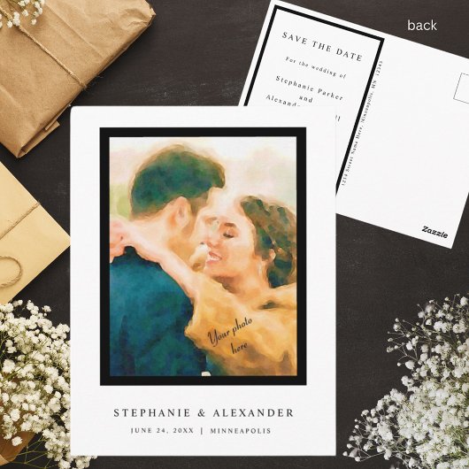 シンプルエレガント写真セーブ・ザ・デート案内 ポストカード