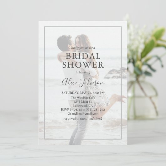シンプルエレガント写真ブライダルシャワー 招待状 (スタンド正面)
