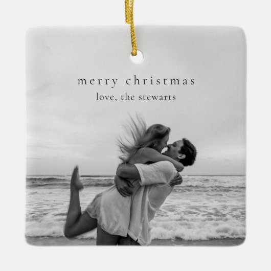 シンプルエレガント写真モダンクリスマス セラミックオーナメント (正面)