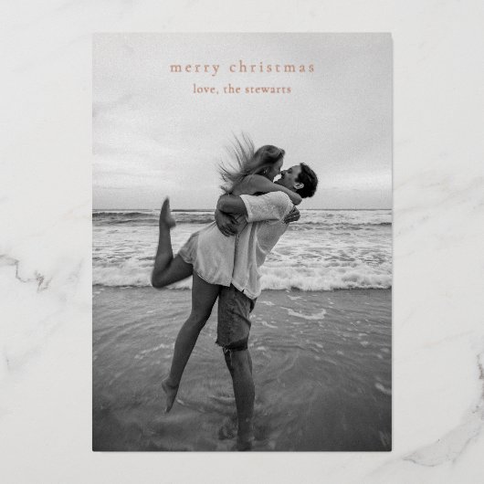 シンプルエレガント写真モダンクリスマス 箔シーズンカード (正面)