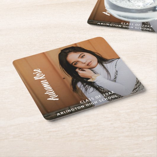 シンプルエレガント写真モダン卒業 スクエアペーパーコースター (アングル)