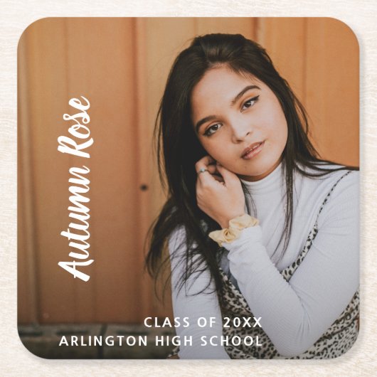 シンプルエレガント写真モダン卒業 スクエアペーパーコースター (正面)