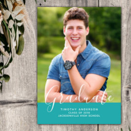 シンプルエレガント写真卒業 |ティール（緑がかった色） 招待状