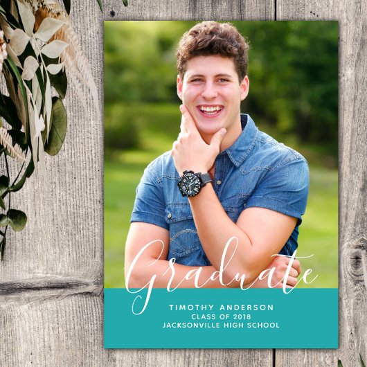 シンプルエレガント写真卒業 |ティール（緑がかった色） 招待状