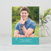 シンプルエレガント写真卒業 |ティール（緑がかった色） 招待状 (スタンド正面)