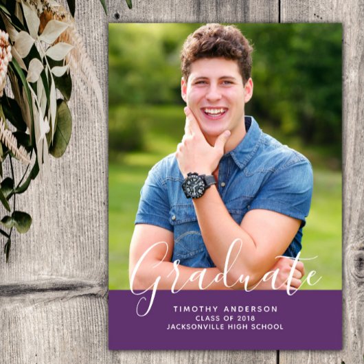 シンプルエレガント写真卒業 |紫 招待状