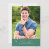 シンプルエレガント写真卒業 |緑 招待状 (正面)