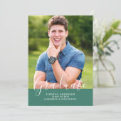 シンプルエレガント写真卒業 |緑 招待状 (スタンド正面)